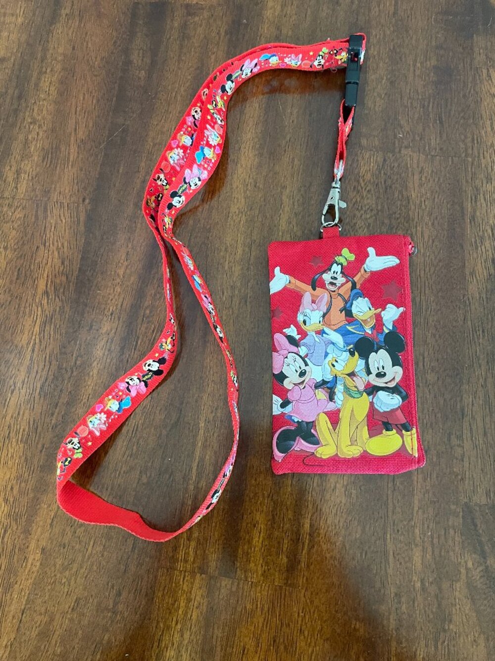 Red Mickey Mouse & Friends Lanyard w/ Detachable Coin Pouch Wallet Purse Disney!